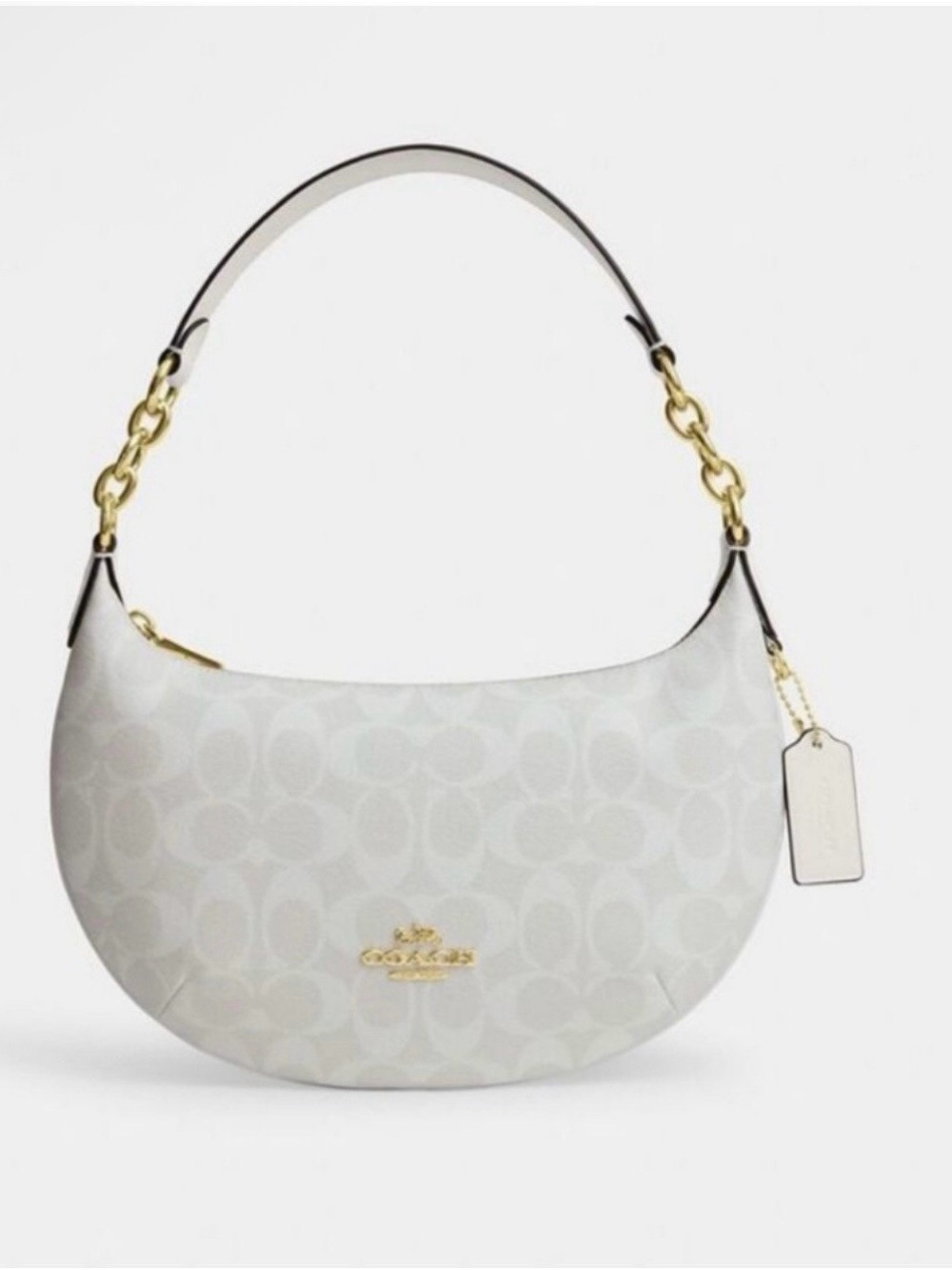 Coach Cream Signature Crescent Shoulder Bag with Gold Hardware